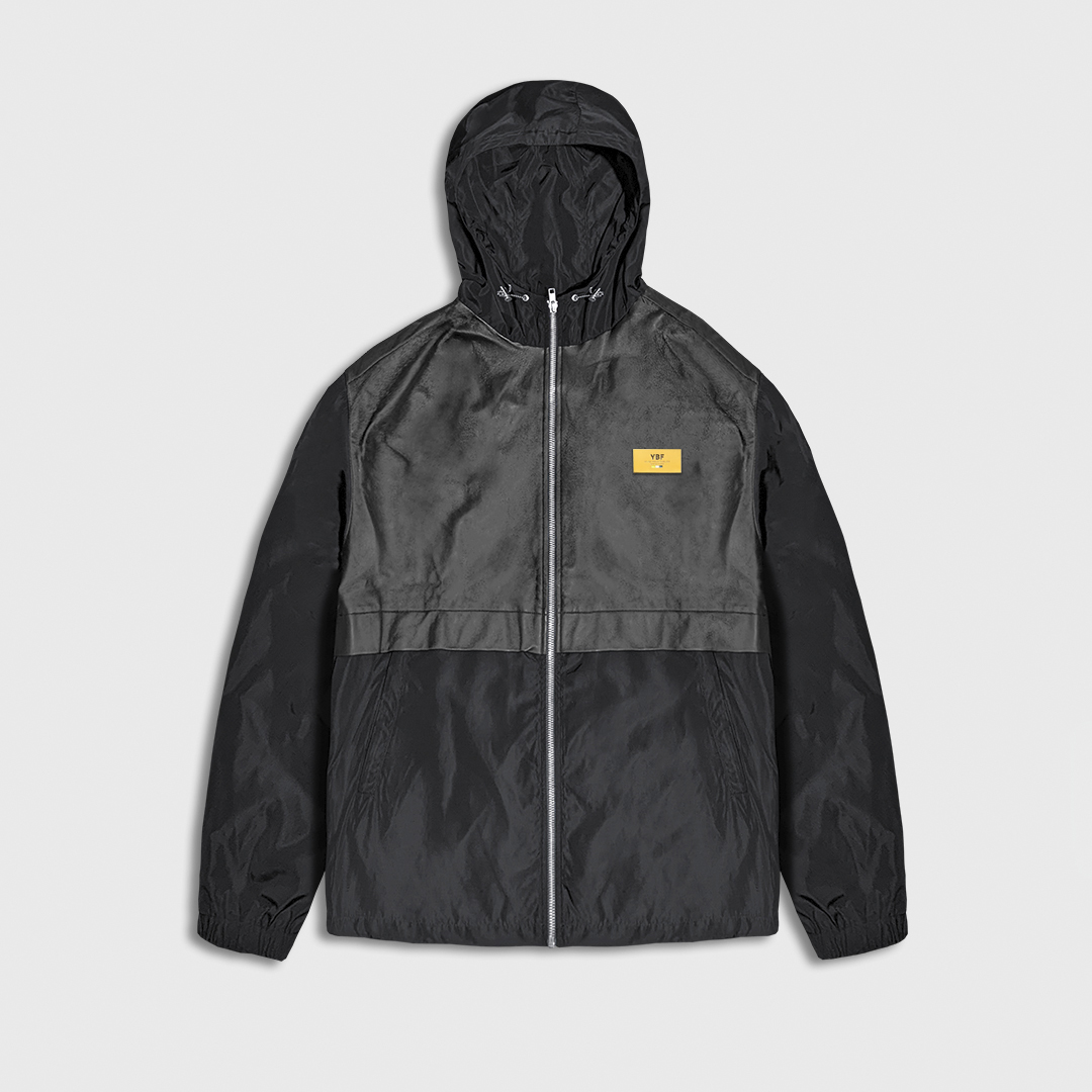 Produk Jaket Persona hoodie hitam kombinasi kulit & parasut